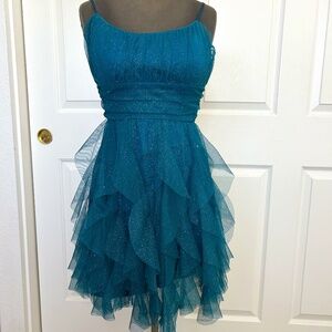 Sparkly Teal Petal Fit Homecoming Dress